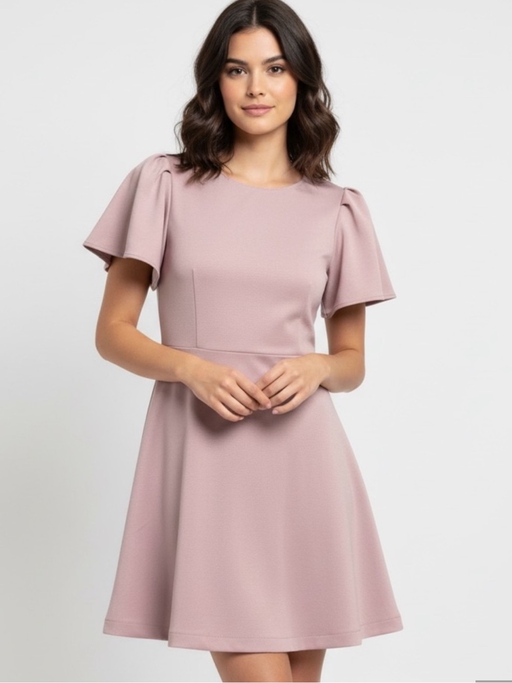 Lulu's Dusty Mauve Fit-and-Flare Flutter Sleeve Dress